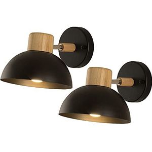iDEGU Set van 2 wandlampen, vintage, industrieel E27, wandlamp, van hout, retro, verstelbaar, wandverlichting binnen voor slaapkamer, keuken, woonkamer (zwart)