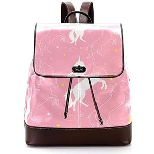 Gepersonaliseerde casual dagrugzak tas voor tiener witte eenhoorn gele sterren roze achtergrond schooltassen boekentassen, Meerkleurig, 27x12.3x32cm, Rugzak Rugzakken