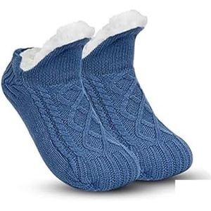 Fleece-Lined Non-Slip Thermal Slippers Socks,V-Mouth Fluffy Non-Slip Slipper Socks,Fleece-Lined Non-Slip Thermal Slippers Socks (Color : Blue(2pcs), Size : Small)