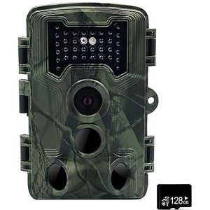 wildcamera, Wildlife Camera Trail en Wildcamera met Nachtzichtsensoren Waterdichte Bewegingsgeactiveerde Infrarood Jachtcamera(With 128GB TF Card)