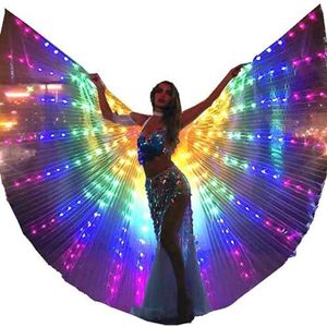 NOVSKI Buikdansvleugels voor volwassen neon kleurrijke lichtgevende LED engelenvleugels buikaccessoires voor vrouwen (kleur: MULTI, maat: met stokken)