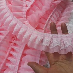 5 cm breed multikleuren geplooid chiffon vouw kant geborduurde linten trim voor naaien diy ambachten gordijnen kledingstuk jurk zoom decor-roze-1 yard
