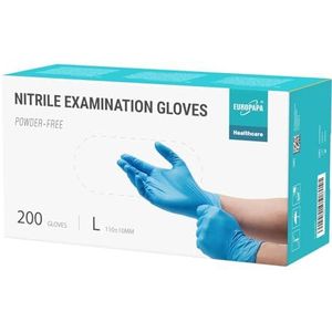 EUROPAPA® 200 x wegwerphandschoenen, nitrilhandschoenen, poedervrij, onderzoekshandschoenen, EN455 EN374, latexvrij, wegwerphandschoenen, verkrijgbaar in de maten S, M, L en XL (L, Blauw)