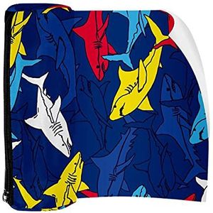 Potlood Case Pen Tas Houder met Rits Coin Organizer Tassen Make-up Cosmetische Pouch voor Vrouwen Tiener Meisjes Jongens Kinderen, Blauw MarineGeel Rode Haaien Patroon