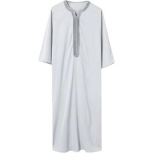 Hgvcfcv Herenmantel met korte mouwen geborduurde Arabische etnische stijl islamitische kleding voor heren, Zilver, M