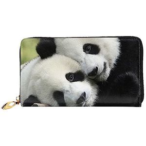 OUSIKA Giant Panda Hug damesportemonnee, leer, grote capaciteit, ritssluiting, clutch handtas portemonnee voor vrouwen, Zwart, Eén maat