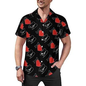 I Love Border Collie Casual button-down shirts voor heren, korte mouwen, Cubaanse kraag, T-shirts, tops, Hawaiiaans T-shirt, M