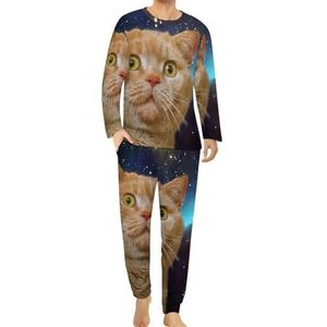 Star Cat pyjamaset voor heren, loungewear, lange mouwen, bovendeel en onderbroek, 2-delig