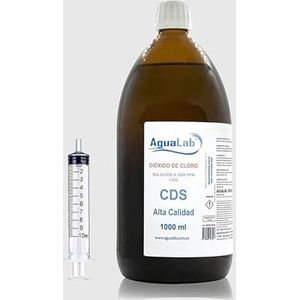 Agualab® Chloordioxide 1000 ml glas 3000 ppm met ultra zuiver water gemaakt in Spaans laboratorium, nu met gratis spuit - R.O.E.S.B.A. 24-20/40/90-12176
