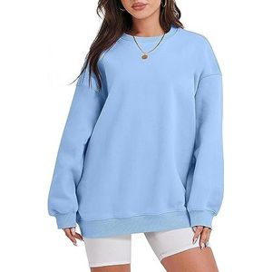 Dames schattige lichtgewicht sweatshirts met lange mouwen, ronde hals, oversized grafische hoodie, tops, losse blouses (Color : 06 blue, Size : M)