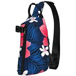 WOWBED Hawaii Roze Bloemenprint Crossbody Sling Bag Multifunctionele Rugzak Voor Reizen Wandelen Buitensporten, Zwart, One Size