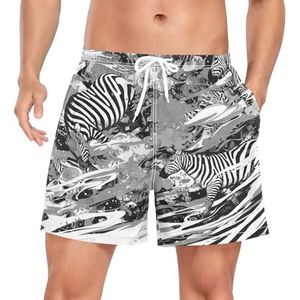 Wzzzsun Zwart Wit Zebra Horse Heren Zwembroek Board Shorts Sneldrogende Trunk met Zakken, Leuke mode, XL