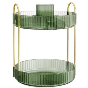 SONGMICS Make-up Organizer Roterende Cosmetische Organizer Rond 2 Niveaus Cosmetische Opslag Verstelbare Kaptafel Cadeau Idee Lichtgroen JKA012C01