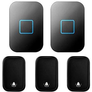 Deurbel, Draadloze deurbel waterdicht met 60 muzieknummers, 5 volumeniveaus, LED-flitser, bereik van 150 m, verpakking stuks, zwart en wit(Black)