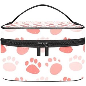 Make-up Organizer Bag, Reizen Make-up Tas Organizer Case Draagbare Cosmetische Tas voor Vrouwen en Meisjes Toiletartikelen Leuke Rode Hond Poten Patroon, Meerkleurig, 22.5x15x13.8cm/8.9x5.9x5.4in
