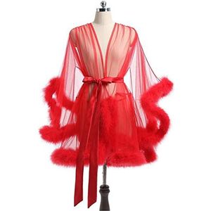 BYIYGSL Dames badjas perspectief pure korte mantel, sexy pluizige badjas for moederschap fotoshoot, bruids lingerie badjas bruiloft sjaal babydouche (Color : Rood, Grootte : M)