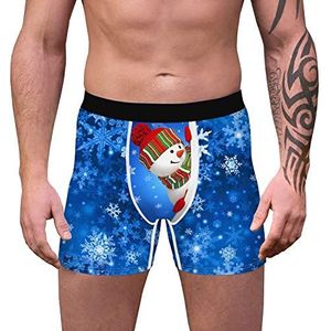 Oduo Heren Grappige Boxers Shorts Nieuwigheid 3D Kerst Gedrukt Boxer Slips Zachte Polyester Ademend Gepersonaliseerde Ondergoed Trunks Regular M-XXL, Cadeau voor Vriend, Sneeuwvlok, XL