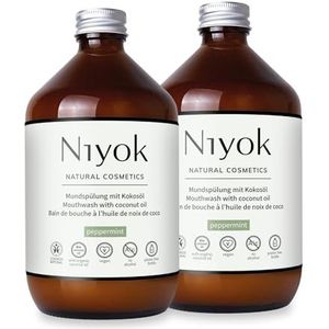 Niyok® Mondspoeling met kokosolie ""pepermunt"" (2 x 500 ml) • antibacteriële mondspoeling biologische kokosolie • zonder fluoride en zonder alcohol • voor gezond tandvlees • mondwater tegen slechte