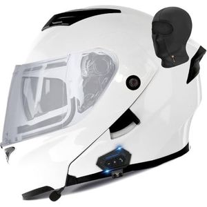 Bluetooth integraal modulaire motorhelm, flip-up modulaire integraalhelmen motorfiets scooterhelm met dubbel anti-condens robuust vizier, ECE goedgekeurd voor heren en dames 55 ~ 64 cm (kleur: F,