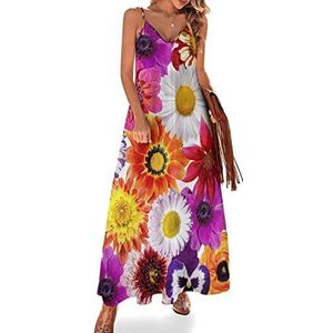 Kleurrijke bloemen dames zomer maxi-jurk V-hals mouwloze spaghettiband lange jurk