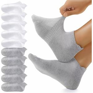 YouShow Katoenen trainingssokken, 10 paar, enkelsokken voor dames en heren, sportsokken, slipvaste hardloopsokken, gaan blaren tegen, 36-38 EU