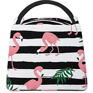 Roze Flamingo Vogels En Tropische Bladeren Grappige Lunch Tas Geïsoleerde Lunchbox Lekvrije Koeltas Tote Handtas Gift Voor Vrouwen Moeder Mannen