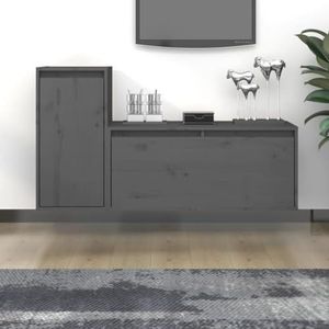 AJJHUUKI Entertainment Centra & TV Stands TV-kasten 2 stuks Grijs Massief Houten Grenen Meubels