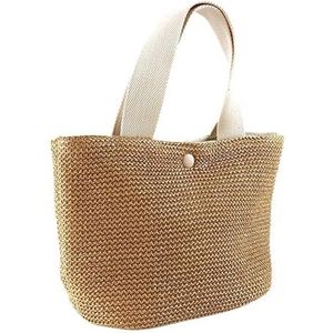 Stro Tas Elegante Dames Stro Geweven Handtas Vrouwen Vakantie Strand Casual Tote Top-Handvat Tassen Retro Schoudertassen, Beige, Eén maat