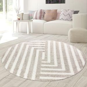 Teppich-Traum Vloerkleed voor woonkamer, slaapkamer, stijlvolle ruimtes, rond, hoogpolig, modern patroon, onderhoudsvriendelijk, zacht, duurzaam, decoratief, beige, 160 cm, rond
