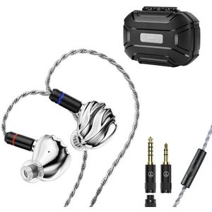 TRN Shell 4DD+1Planar Hybrid Driver Bedrade Oordopjes IEM - 2025 Nieuwe Hoofdtelefoon met Microfoon, Afneembare Kabel & Nozzles voor Audiofiel/Muzikant/Gamer (Zilver)
