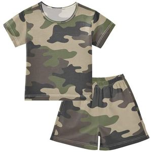 YOUJUNER Kinderpyjama set camouflage groen camouflage T-shirt met korte mouwen zomer nachtkleding pyjama lounge wear nachtkleding voor jongens meisjes kinderen, Meerkleurig, 8 jaar