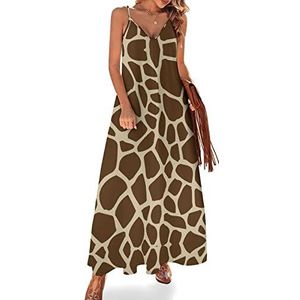 Giraffe Print Vrouwen Sling Maxi Jurken V-hals Casual Mouwloos Verstelbare Riem Sexy Lange Jurk