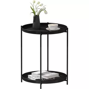 Bijzettafel Rond, Kleine Tafel, Salontafel Klein, Woonkamertafel Met Mand Van Stof Opbergruimte Voor Woonkamer Slaapkamer Nachtkastje Modern Poederblauw Pastelblauw