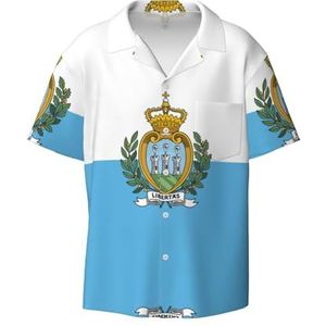 EdWal Vlag van San Marino Print Heren Korte Mouw Button Down Shirts Casual Losse Fit Zomer Strand Shirts Heren Jurk Shirts, Zwart, XXL