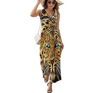 Prairie Cheetah luipaard casual maxi-jurk voor dames V-hals zomerjurk mouwloze strandjurk L