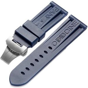 24mm rubberen horlogeband geschikt for Panerai PAM-band Zwart siliconen riem Vlindersluiting Vouwgesp Withlogo Mannen Horlogeaccessoires(Color:Blue-Silver)