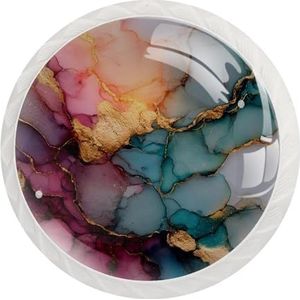 12 STKS 35 MM Crystal Deur Knoppen Kast Knoppen Pull Handvat met Schroef Voor Lade Garderobe Kast Thuis Slaapkamer Kinderkamer Decor Kleurrijke Abstracte Gemarmerde Lijnen Schilderen