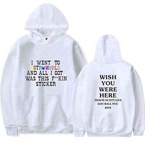 Flyself Uniseks hoodies Astroworld casual lange mouwen pullover top sweatshirts met kangoeroezakken patchwork top trui trui trui, Wit A8904, XL