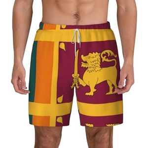 EdWal Sri Lanka Vlag Print Dubbellaags Strandshort,Heren Zwembroeken Sneldrogende Zwemshorts Board Shorts, Wit, XXL
