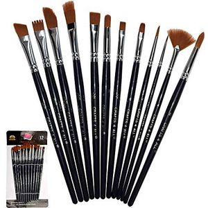 Kleurkwasten, 12 stuks, professionele verfborstel, ronde puntige punt, nylon haar, kunstenaars, acrylborstel voor acryl, aquarel, olieverf Crafts 4 ALL