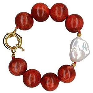 Armbanden 18mm rode ronde spons koraal witte Kehsi parel strand armband 8"" handgemaakte stijl for vrouwen (Color : Red)