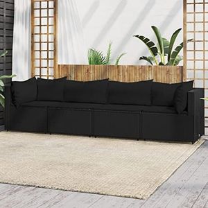 Rantry Tuinmeubelset, 4-delig, met zwarte kussens van polyrotan, slaapbank, moderne bank, woonkamer, outdoor sofa