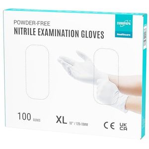 EUROPAPA® 100 x nitrilhandschoenen, wit, box, wegwerphandschoenen, onderzoekshandschoenen, nitril handschoenen, poedervrij, zonder latex, niet-steriel, latexvrij, wegwerphandschoenen (XL, Wit)