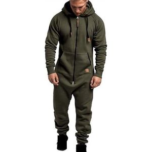 EflAl Onesie jumpsuit met capuchon, voor heren extra grote rompers met ritssluiting, ongedwongen effen kleur, eendelig joggingpak, nachtkleding (Kleur: legergroen. Maat: 5XL)