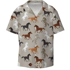 TyEdee Leuke paardenprint heren korte mouw jurk shirts met zak casual button down shirts business shirt, Zwart, S