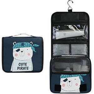 Schattige piratenbeer opknoping opvouwbare toilettas cosmetische make-up tas reizen kit organizer opslag waszakken tas voor vrouwen meisjes badkamer