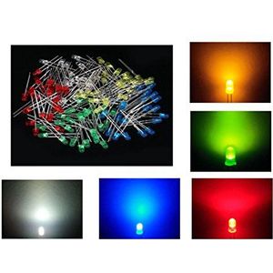 MIX 25 LED diodes 3 mm wit blauw rood groen geel diffuus licht Arduino elektronica schakelingen test diodes diodes lamp