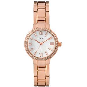 Timex Women's Dress Analog 30mm Bracelet Watch with Swarovski Crystals, Rose Gold-Tone/MOP