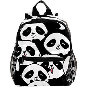 Leuke Mode Mini Rugzak Pack Tas Zwart Wit Panda Groep, Meerkleurig, 25.4x10x30 CM/10x4x12 in, Rugzak Rugzakken