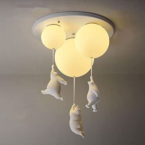 ZHFZKKL Nordic Bear plafondlamp LED dimmen schattige cartoon beer inbouw plafondlamp 3-lichts afdekking met witte glazen ballon voor kinderkamer jongens meisjes kamer slaapkamer woonkamer